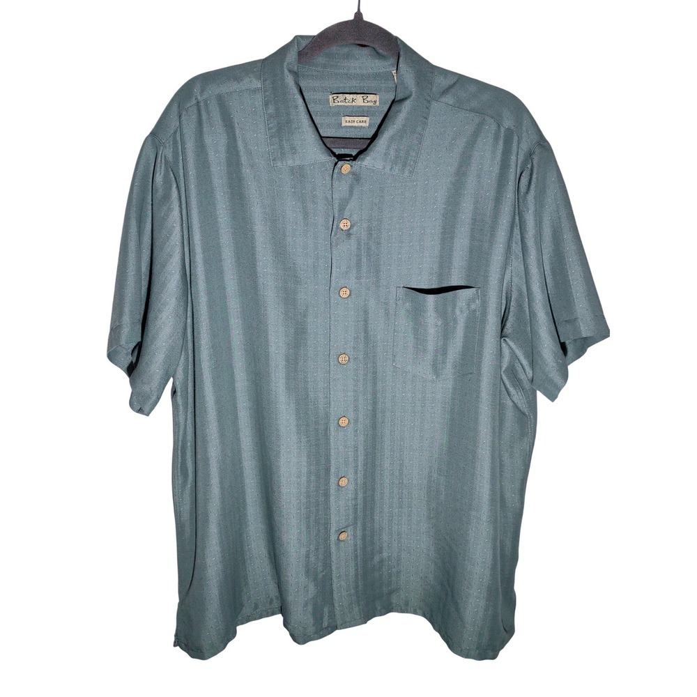 Batik Bay Mens‎ Short Sleeve Button Down Shirt Textured Teal Sage XXL